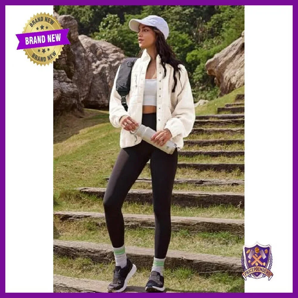 Women's Fuzzy Fleece Jacket Sherpa Button Down Winter Coat Warm - Picture 6 of 7